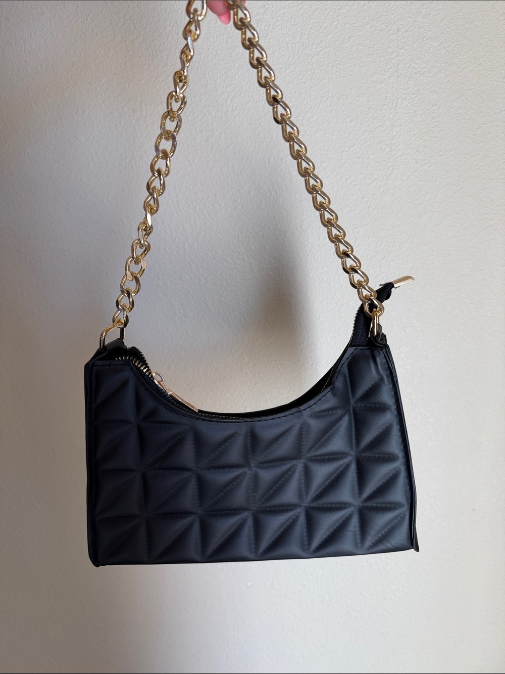 Black Quilted Shoulder Bag with Gold Chain New